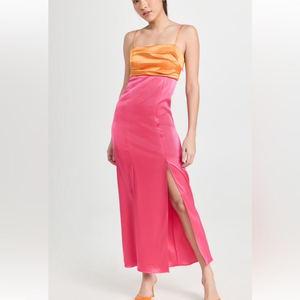 New alice and olivia Lilita drape midi bust dress, tangerine/candy, size 12